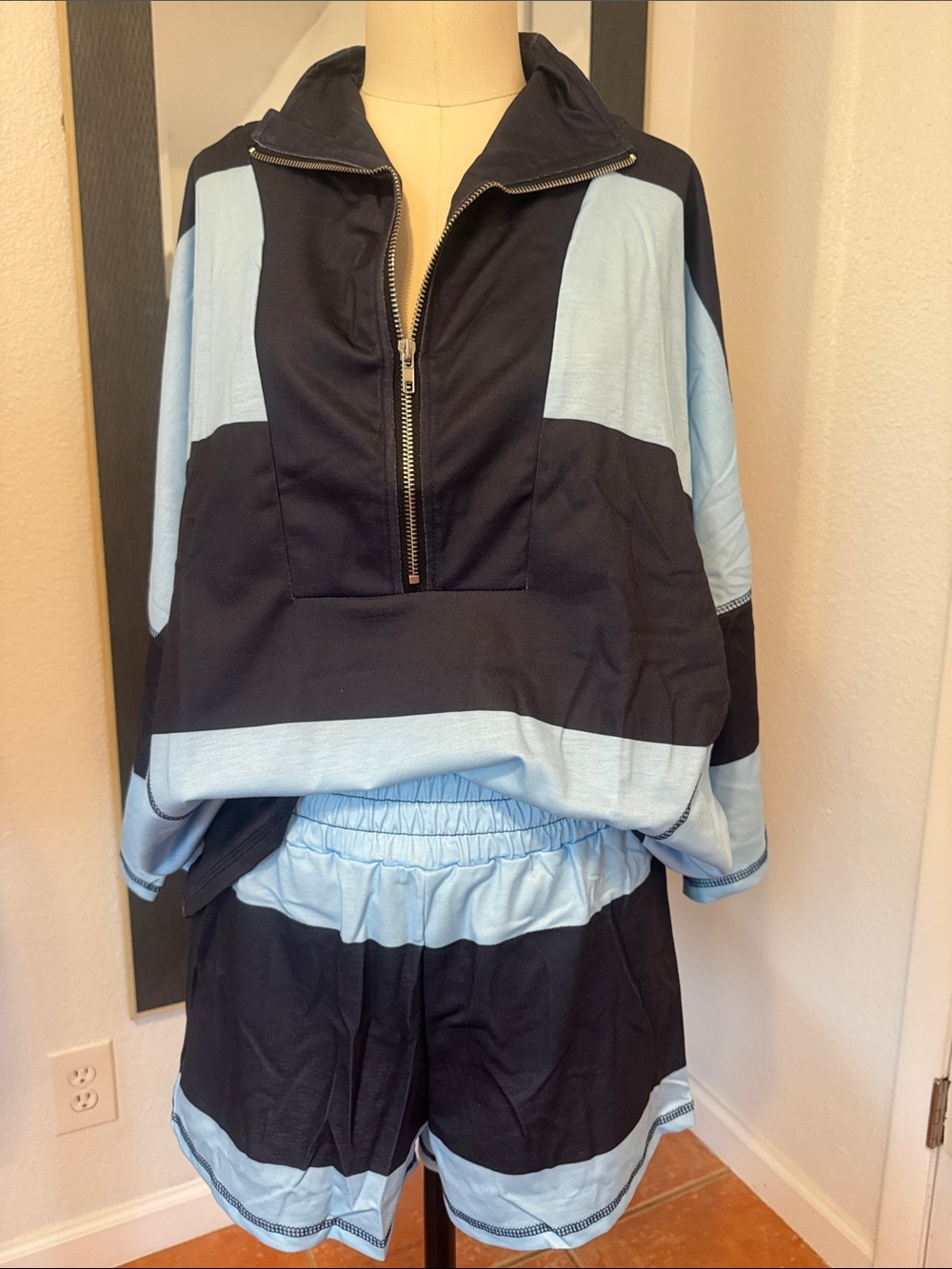 Light Blue & Black Colorblock Track Shorts - Women's Jogger Shorts